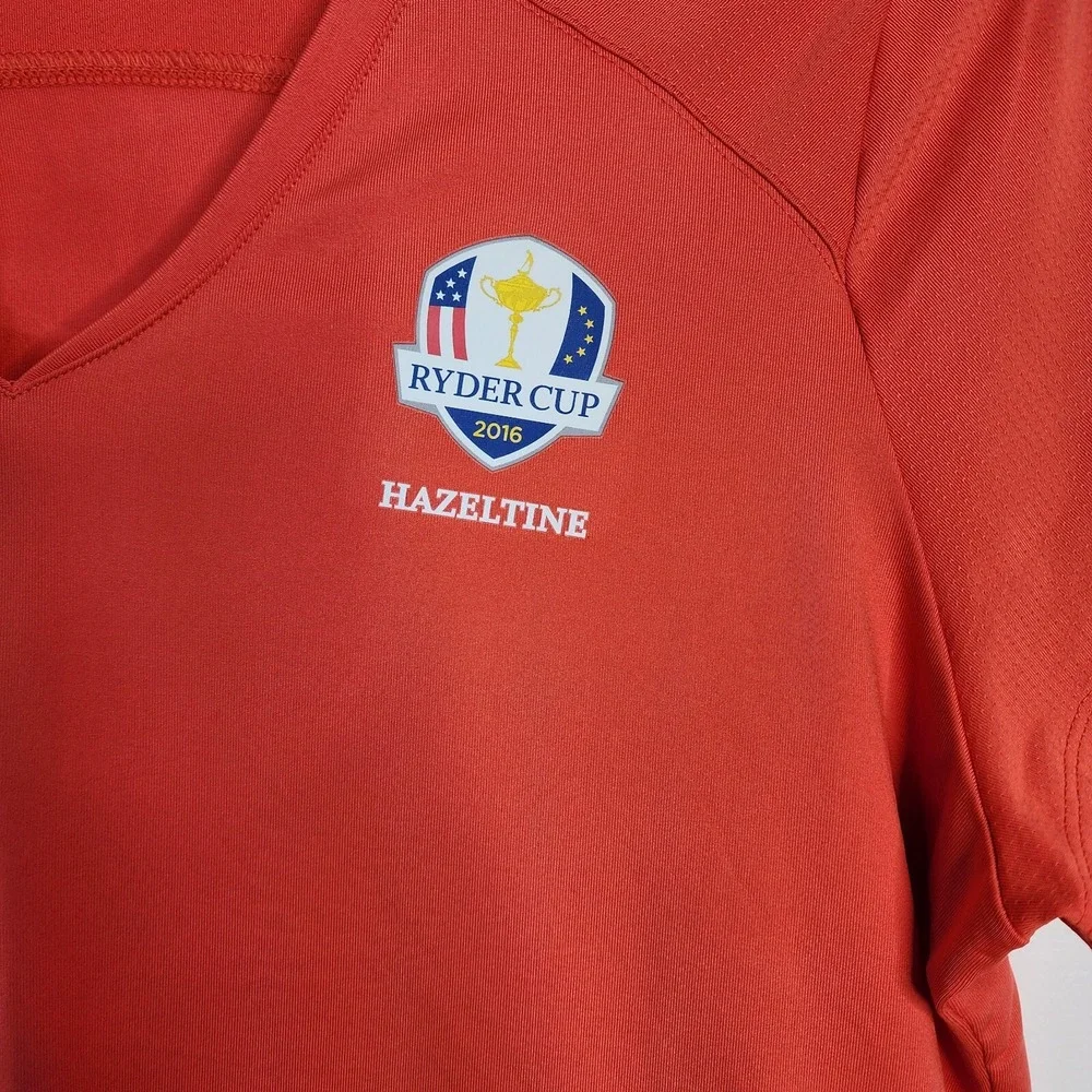 Nike Dri Fit Tee Shirt Golf ‎ Shirt Women's Size Large Red V Neck Ryder Cup 2016